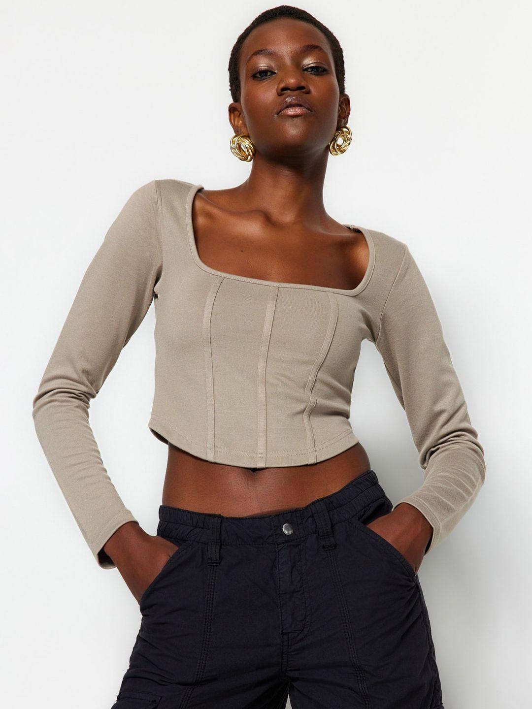 trendyol square neck long sleeves crop regular top