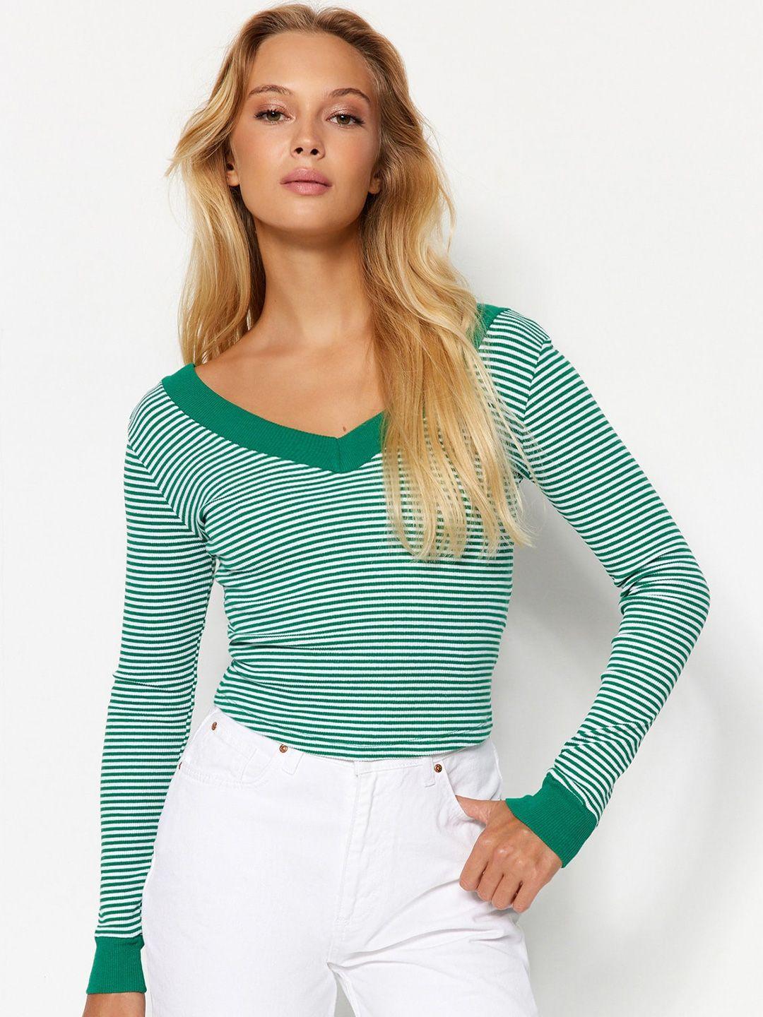 trendyol striped v-neck regular top