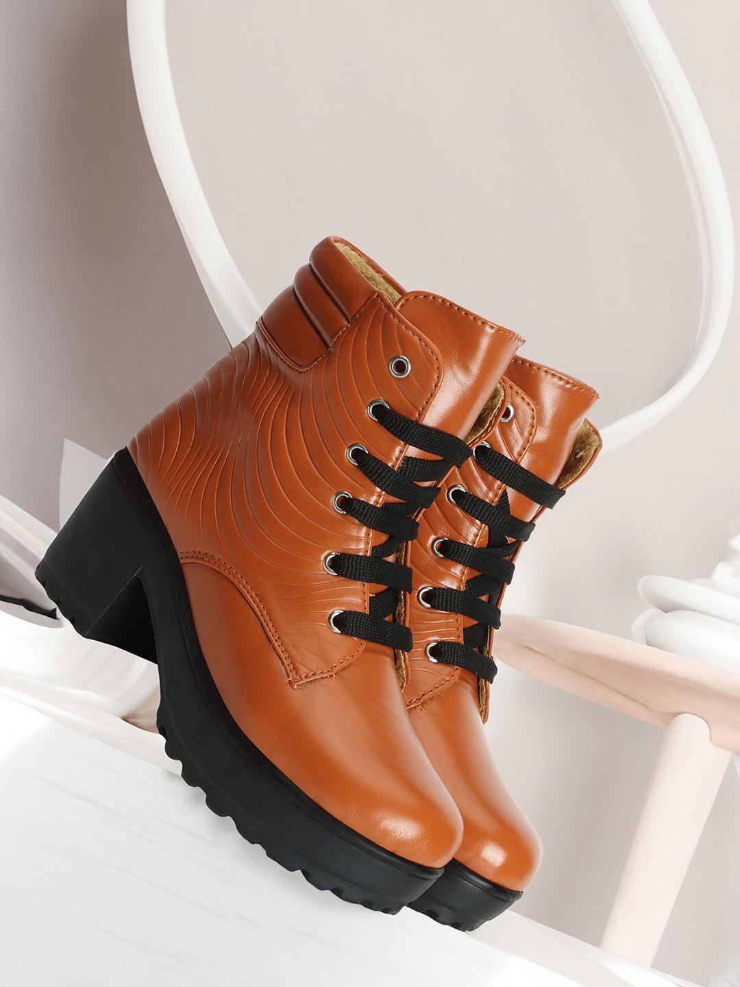 ophelia women textured heeled mid-top chunky boots