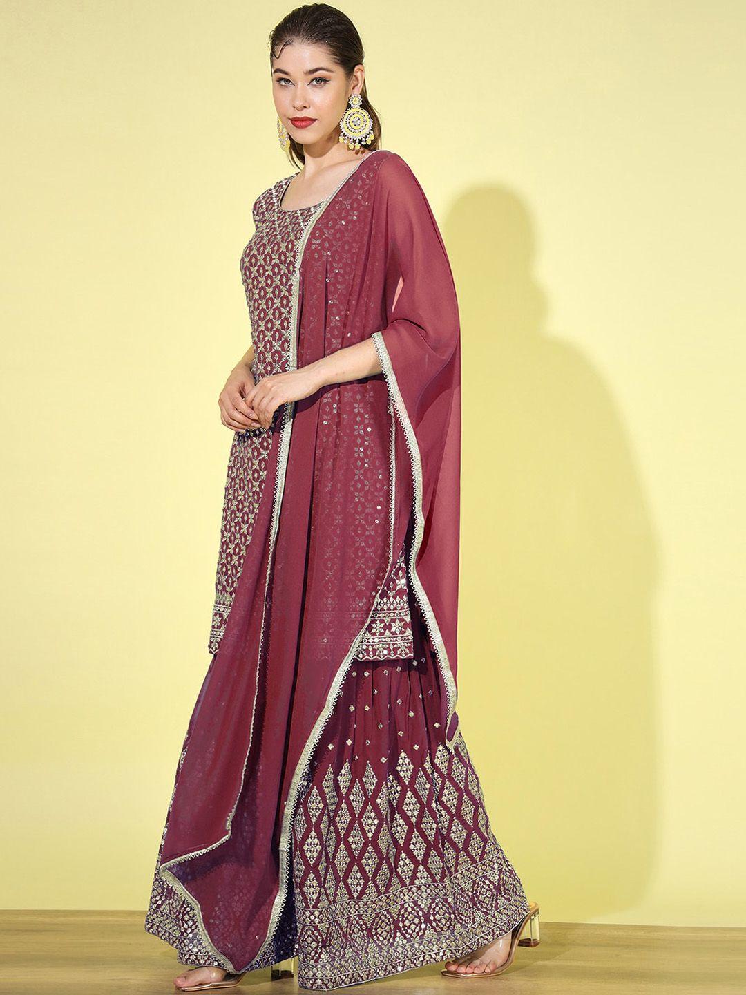 chhabra 555 ethnic motifs embroidered mirror work straight kurta & sharara with dupatta