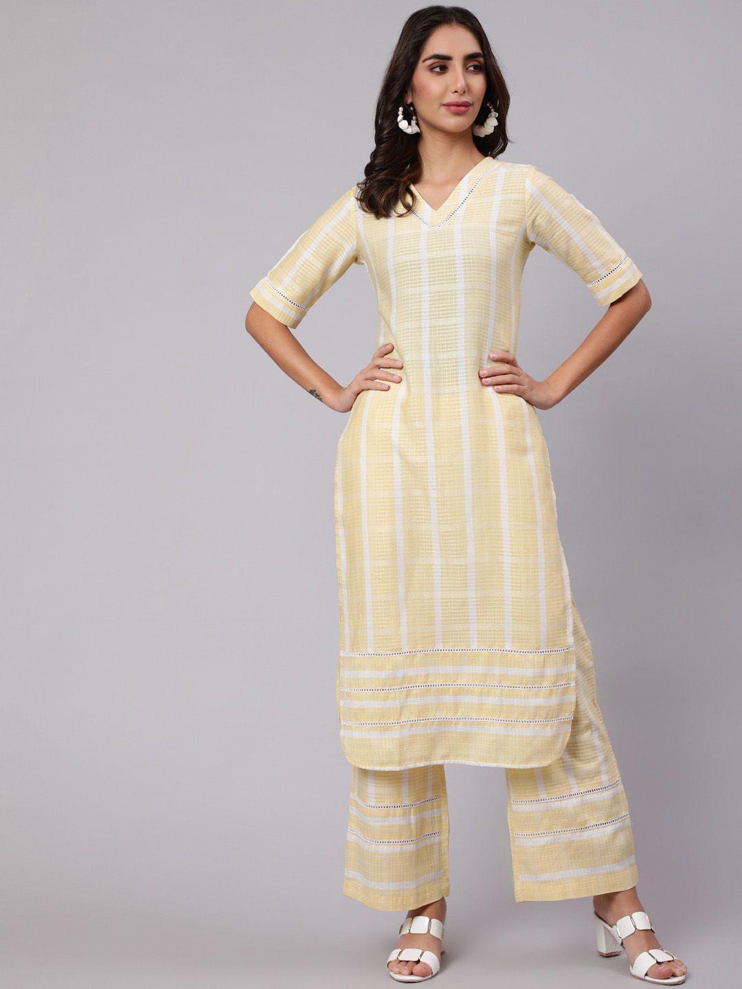 jaipur kurti checked pure cotton kurta with palazzos