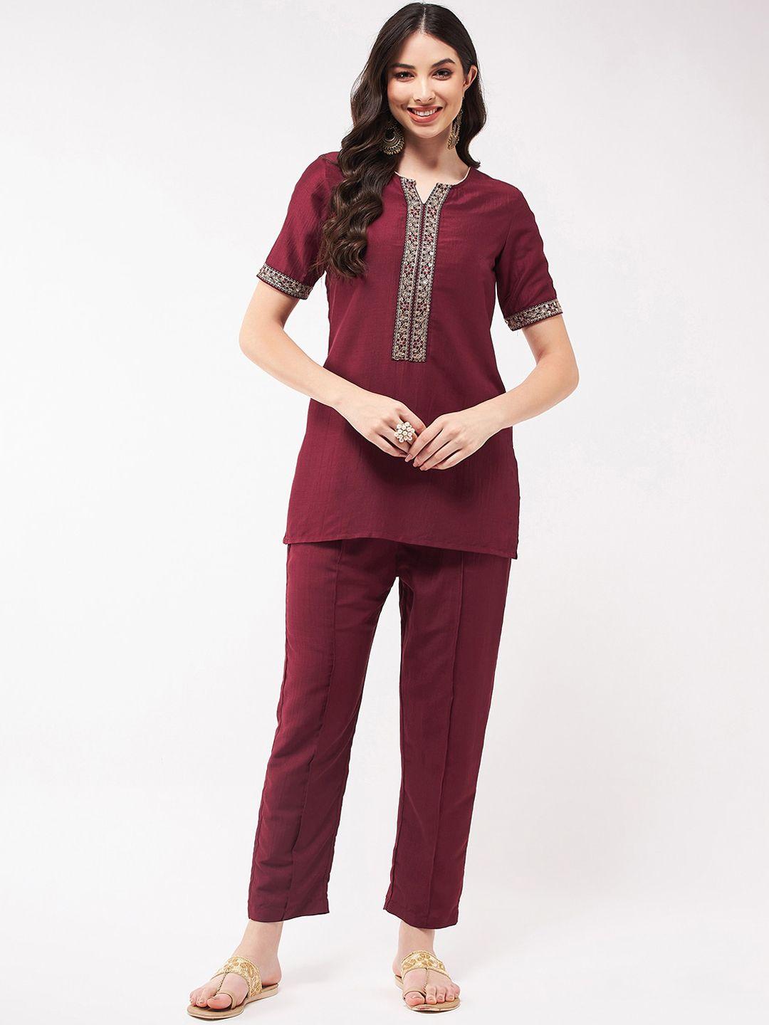 pannkh ethnic motifs yoke design regular thread work kurti with trousers