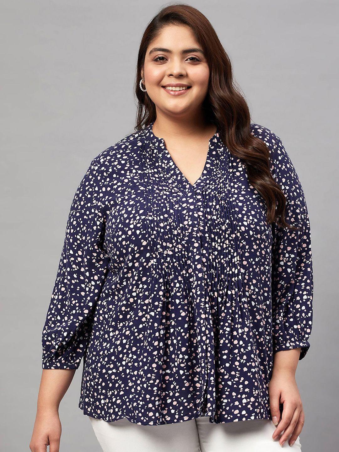 oxolloxo plus size abstract print mandarin collar top