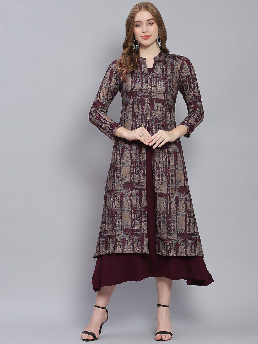 monte carlo abstract printed mandarin collar woollen a-line kurta