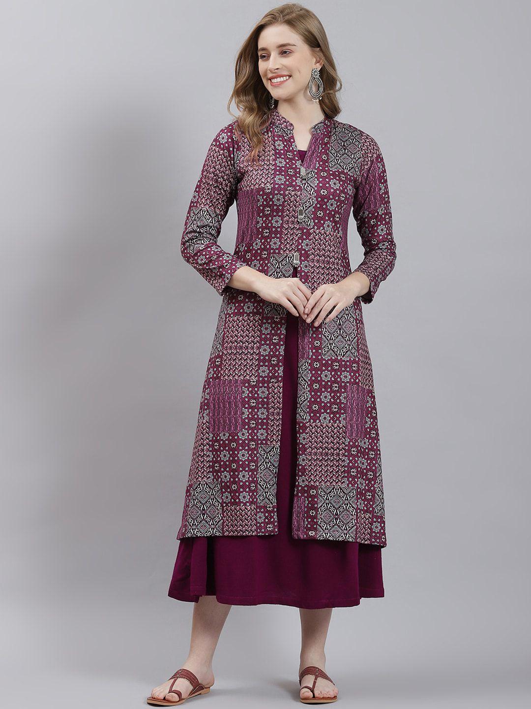 monte carlo ethnic motifs printed mandarin collar woollen a-line kurta