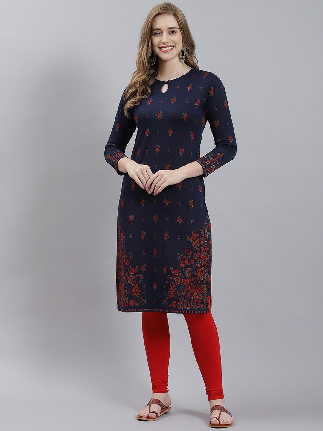 monte carlo floral printed wool keyhole neck kurta