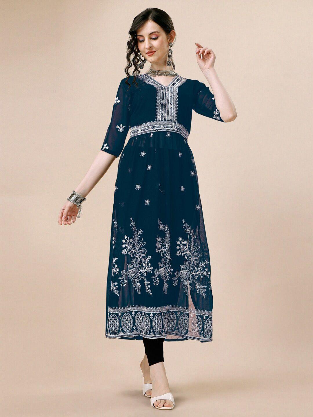 here&now  motifs embroidered chikankari georgette naira cut  kurta