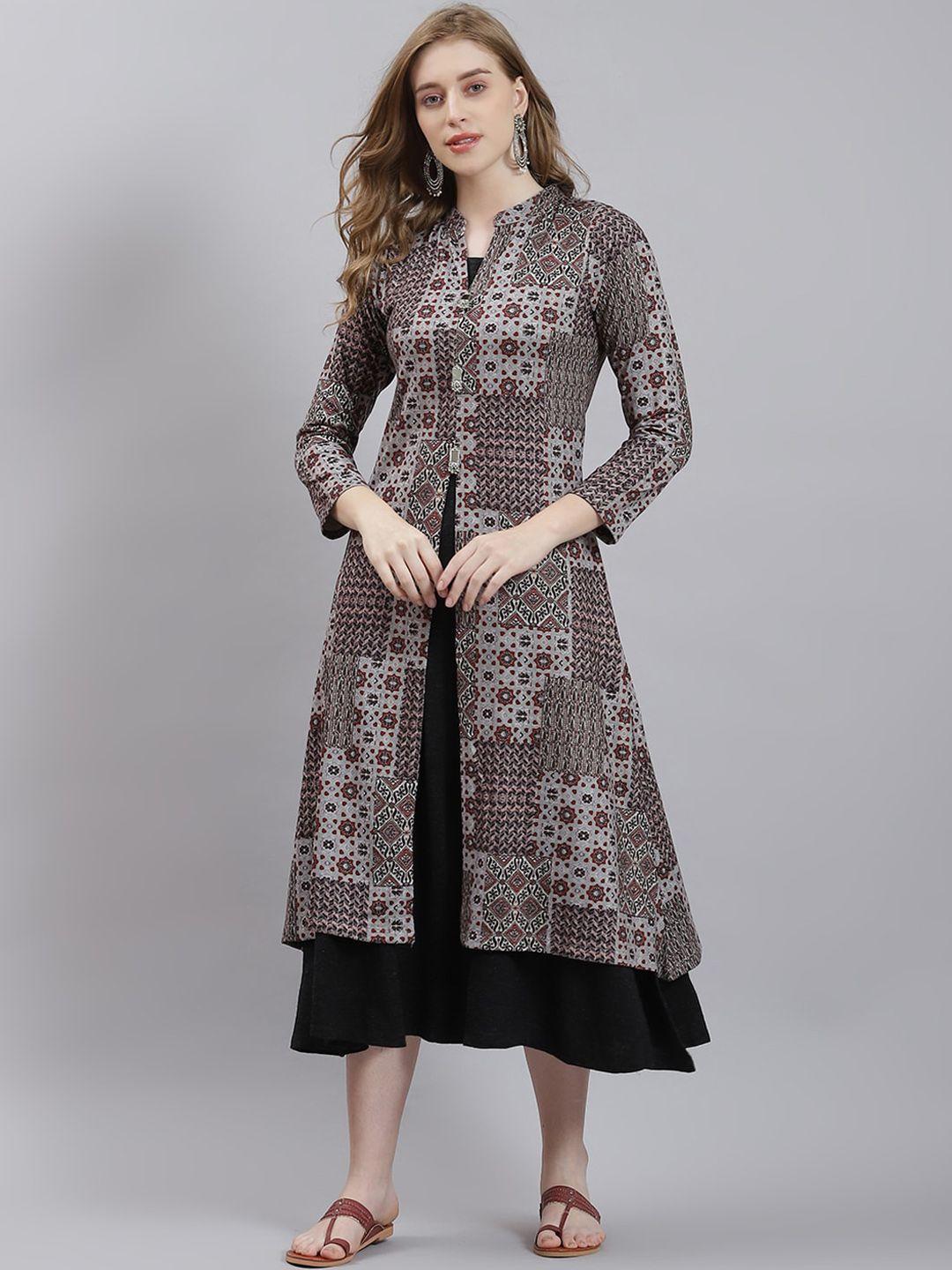 monte carlo geometric printed mandarin collar woollen a-line kurta