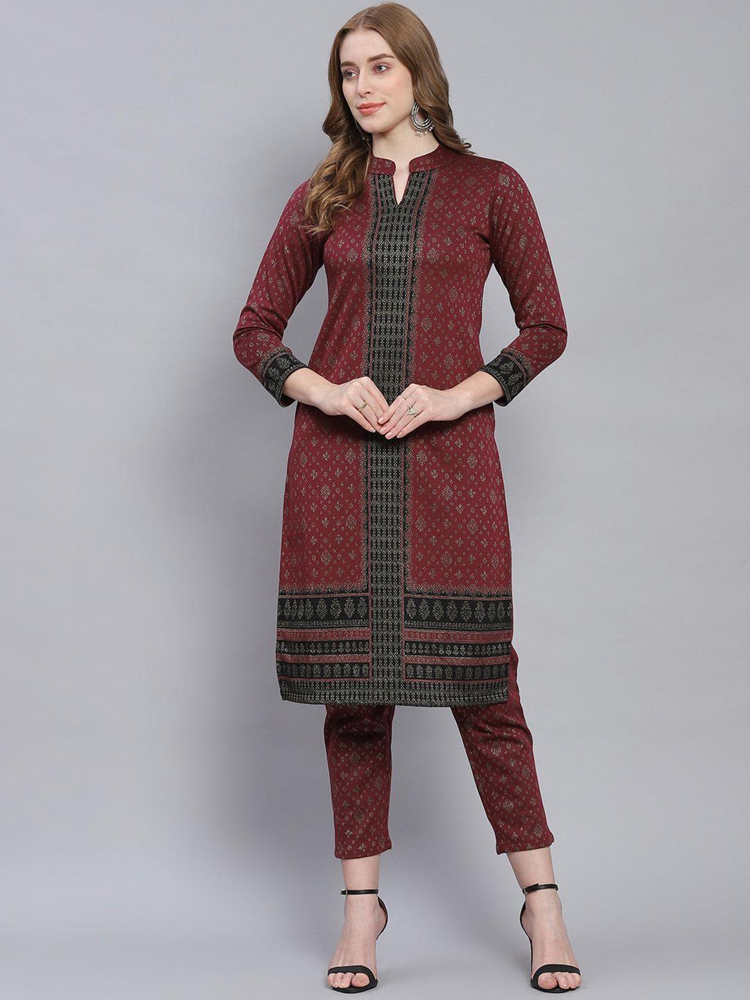 monte carlo ethnic motifs printed regular straight kurta with trousers