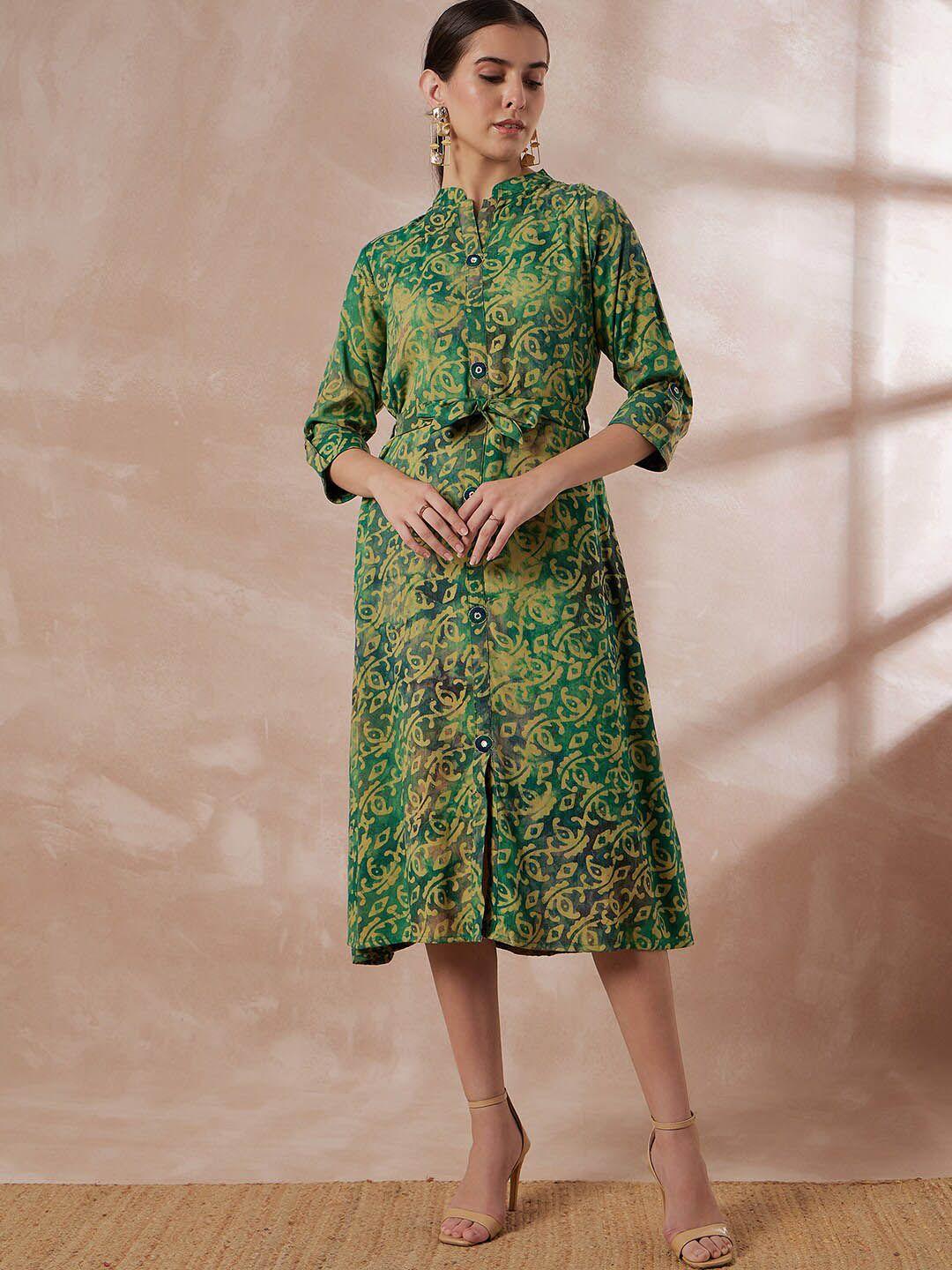 all about you floral printed mandarin collar cotton a-line midi dress