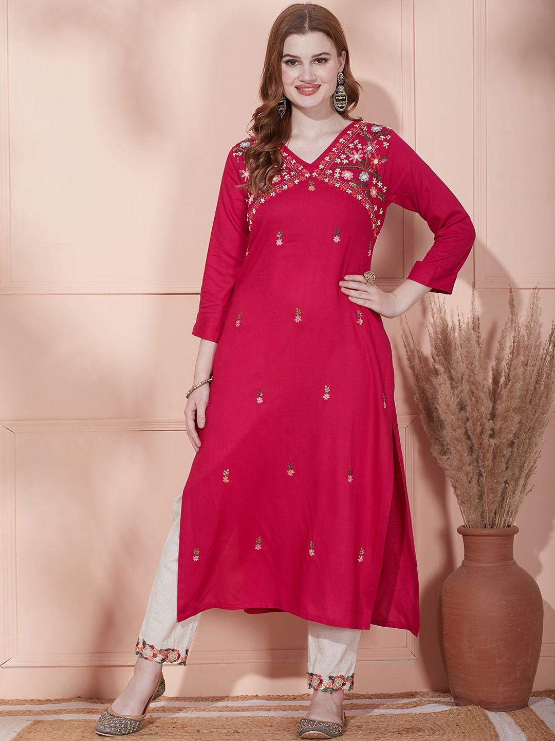 fashor ethnic motifs embroidered thread work straight regular kurta