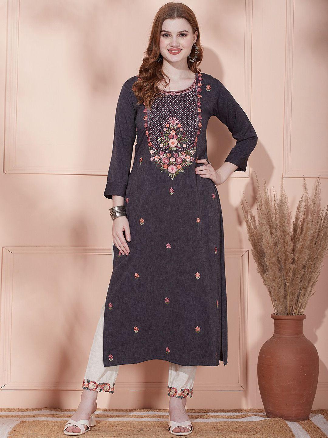 fashor floral embroidered straight kurta