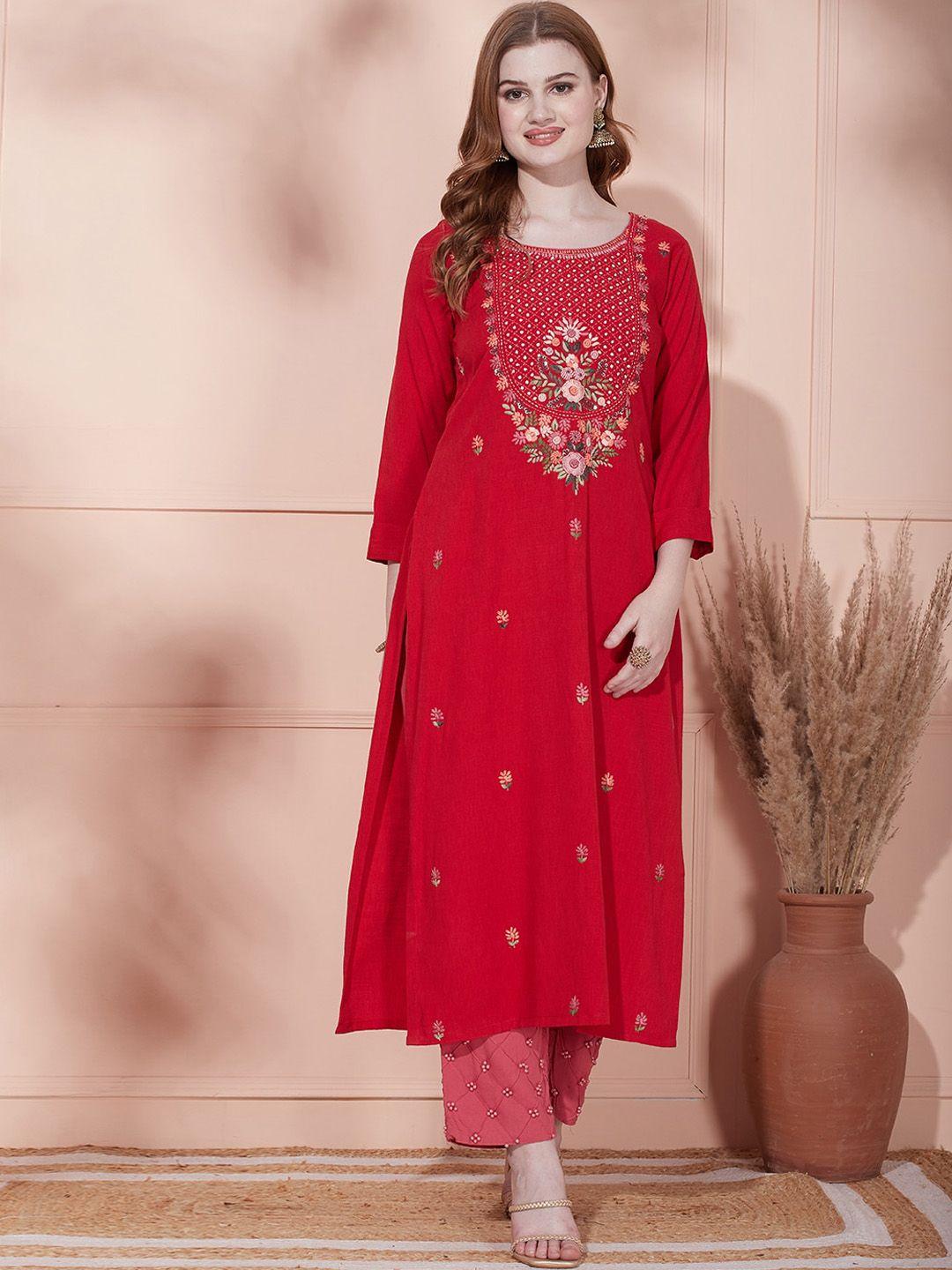 fashor ethnic motifs embroidered mirror work a-line kurta