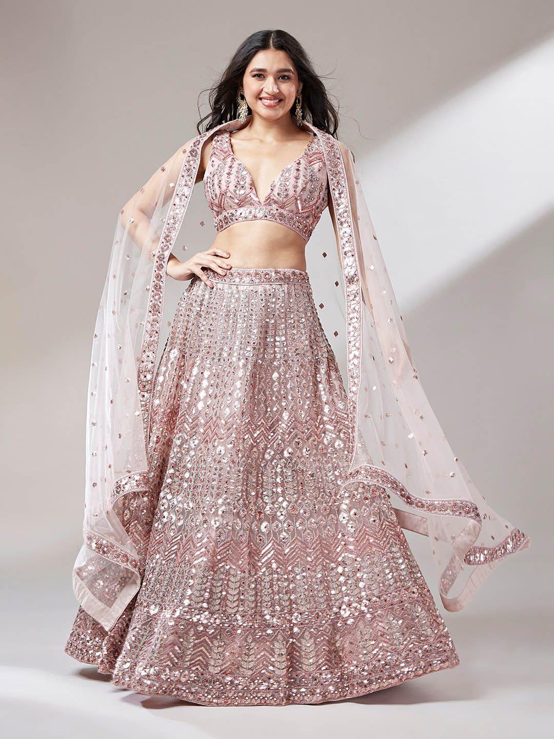 panchhi embroidered sequinned semi-stitched lehenga & unstitched blouse with dupatta