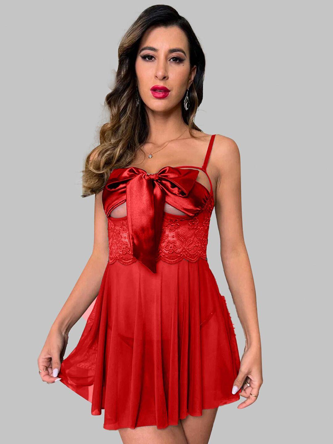 krelin self design shoulder straps net baby doll