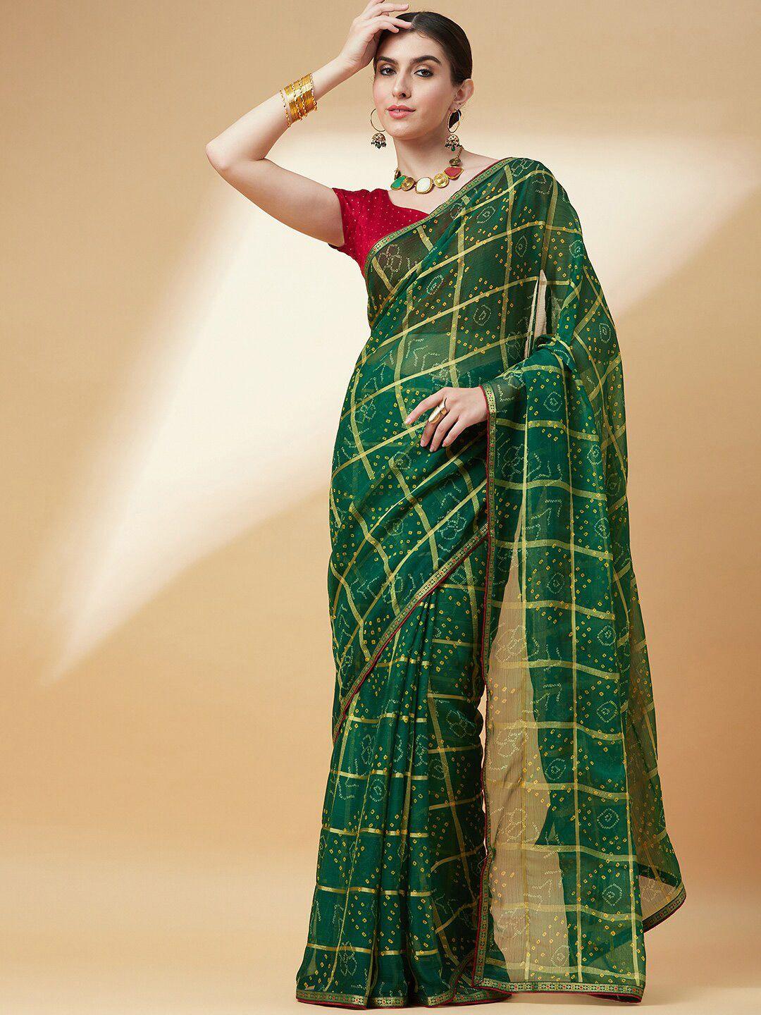 anouk printed pure chiffon bandhani saree