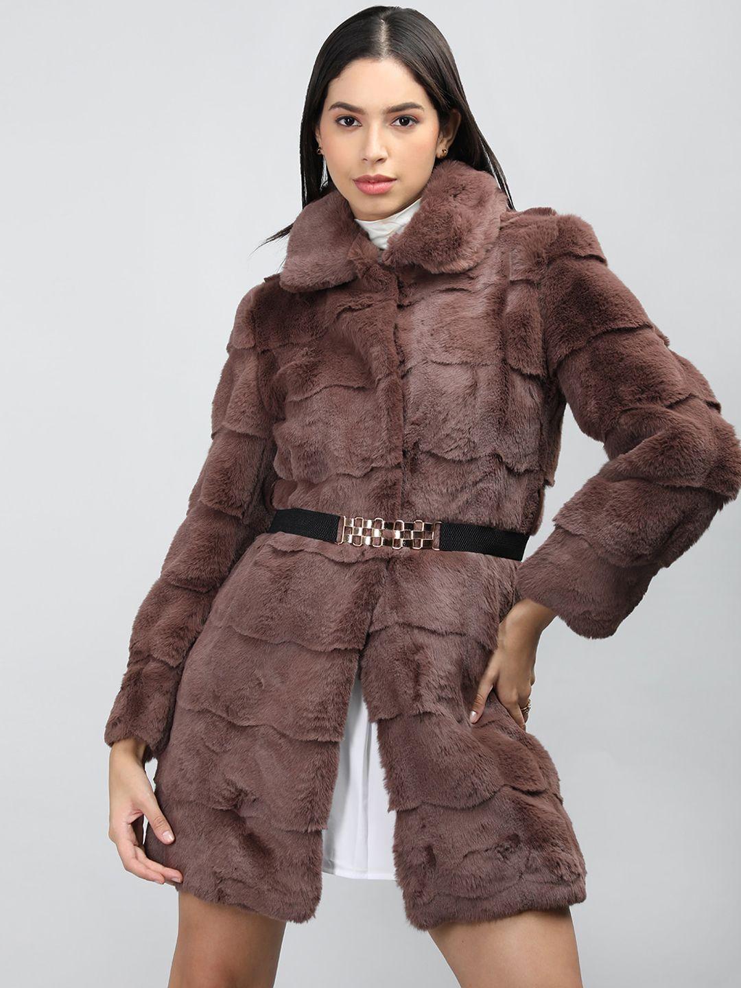 lure urban regular fit woolen single-breasted overcoat with faux fur trim