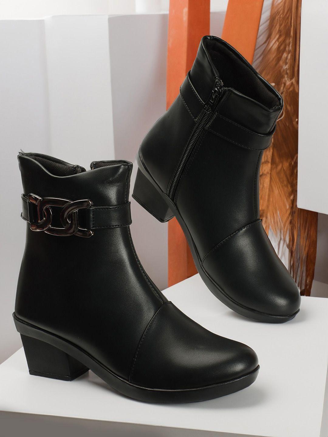 the roadster lifestyle co. black women mid-rise monk strap boots