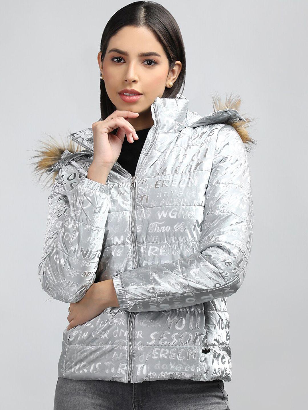 lure urban typography printed faux fur trim puffer jacket