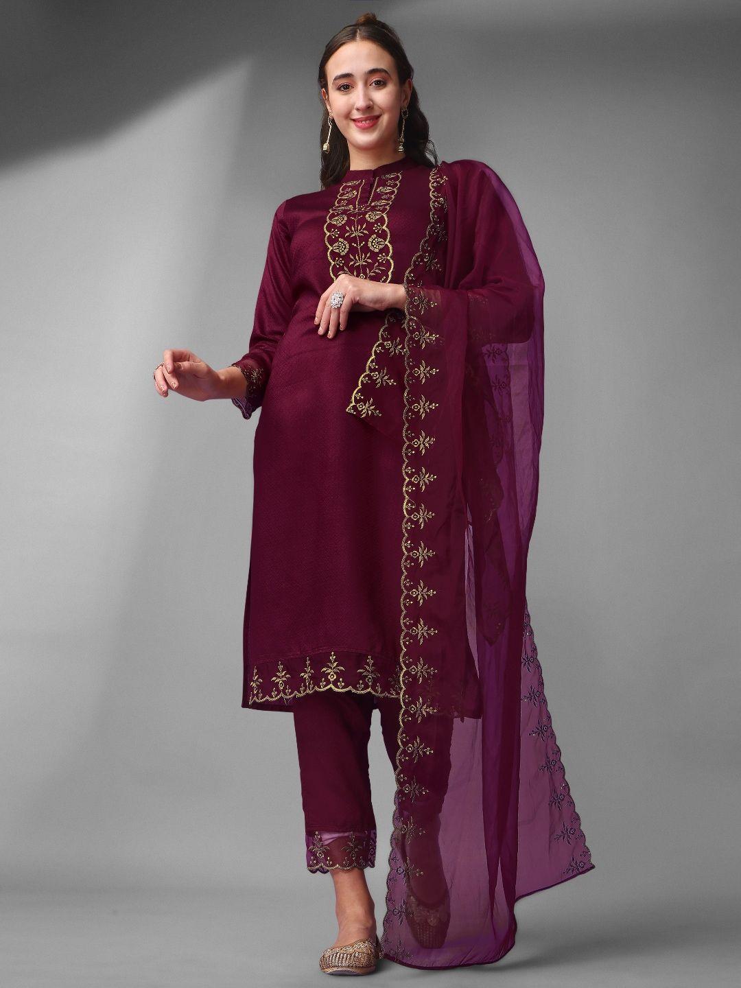 japnaam ethnic motifs yoke design thread work straight kurta & trousers with dupatta