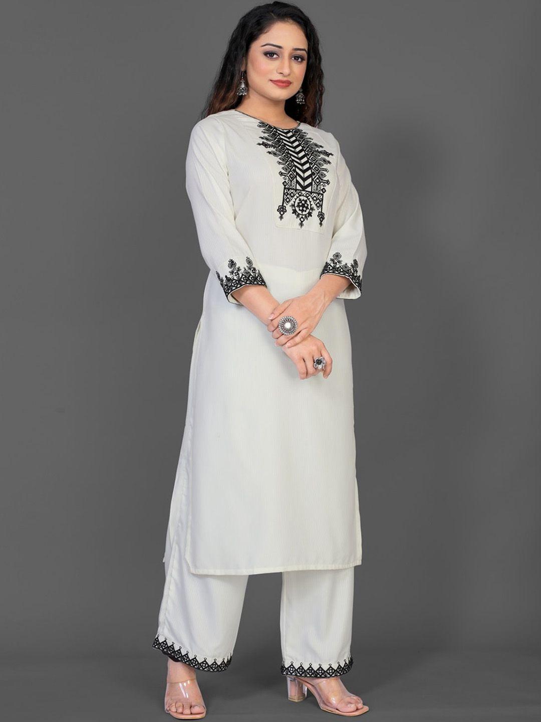 japnaam ethnic motifs yoke design thread work straight kurta & trousers with dupatta