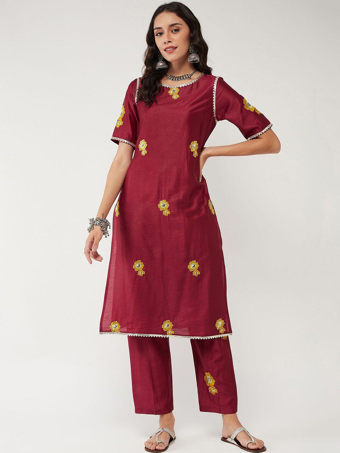 pannkh floral embroidered straight kurta