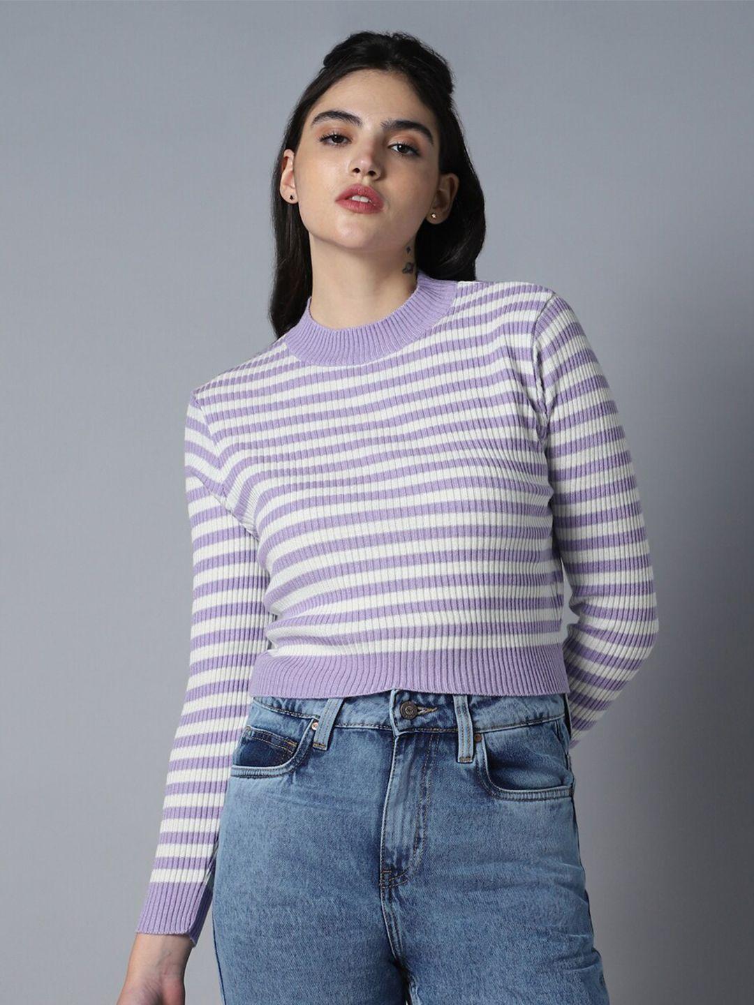 high star striped round neck long sleeve acrylic crop pullover sweaters