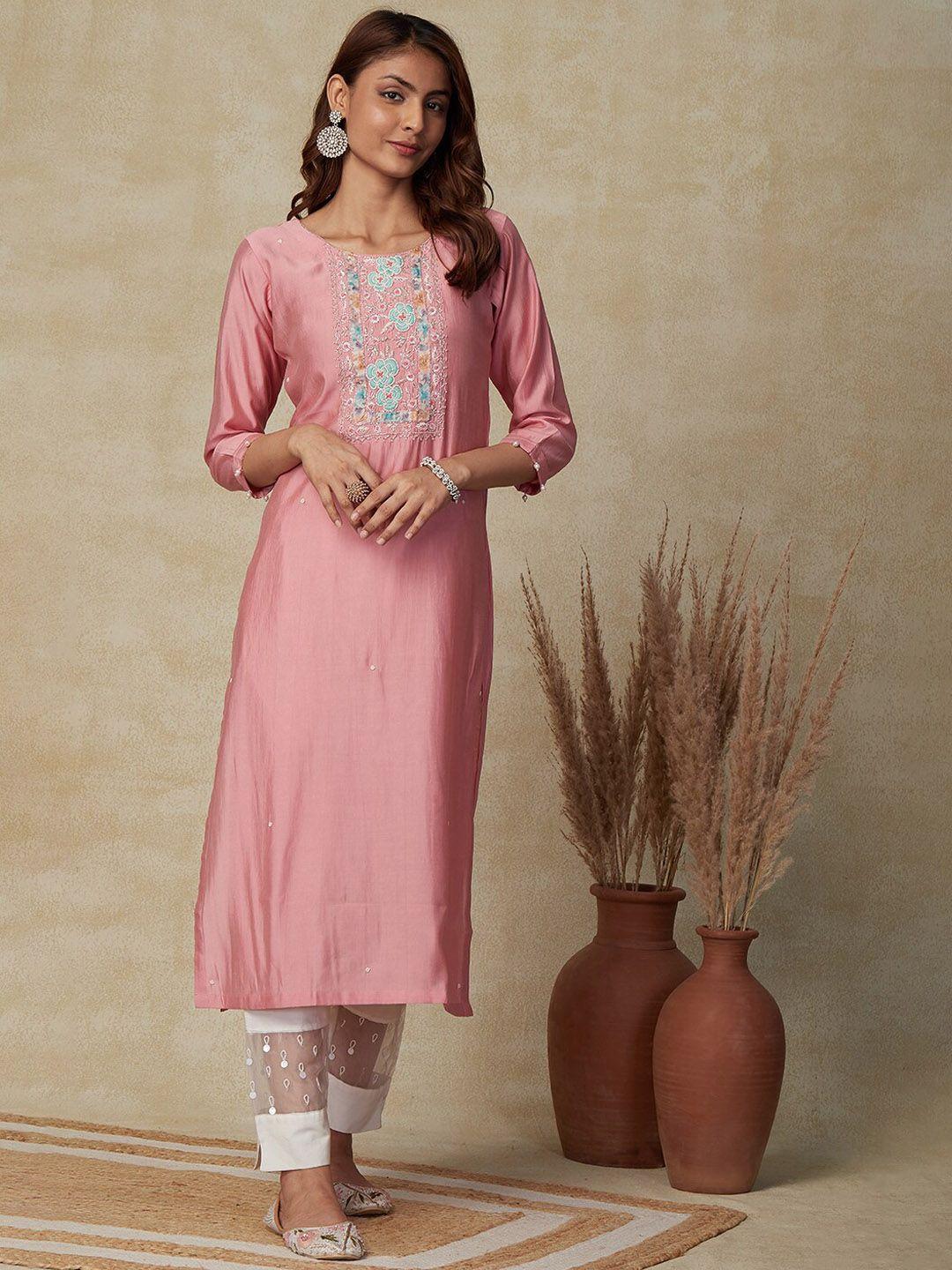 fashor ethnic motifs embroidered beads and stones straight kurta