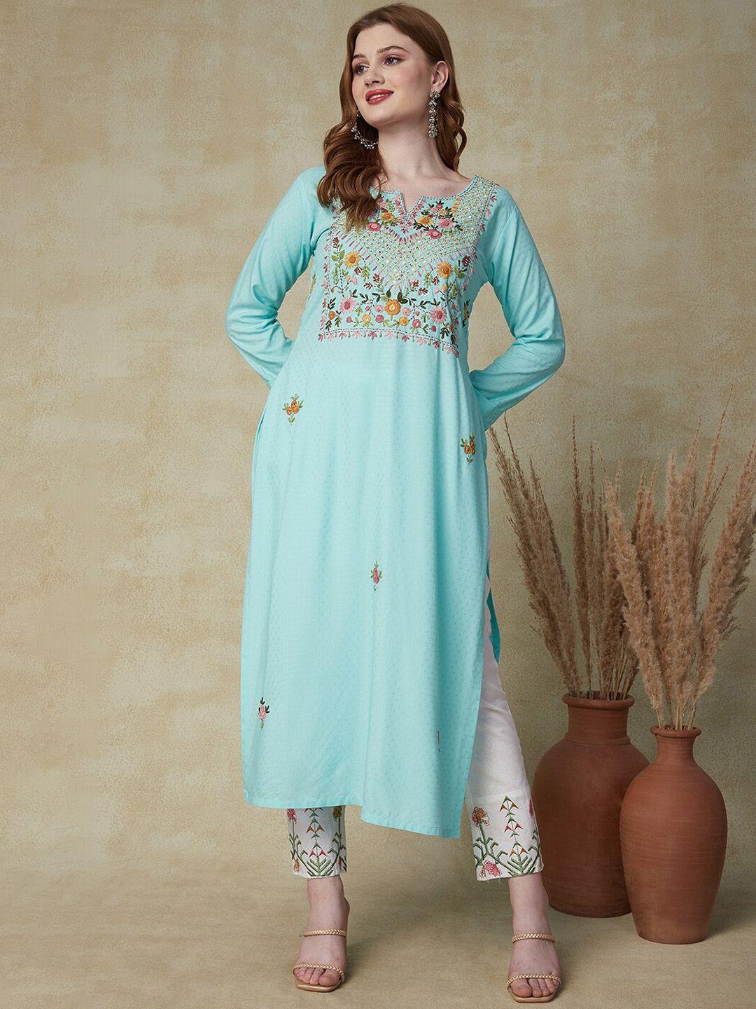 fashor floral embroidered straight kurta