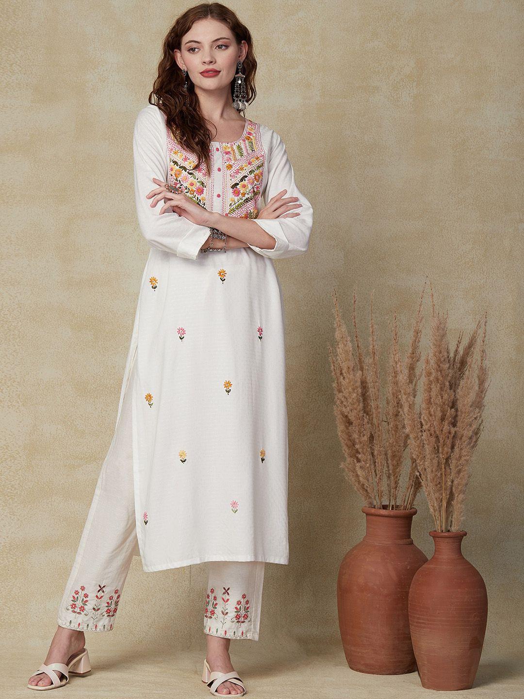 fashor floral embroidered straight kurta