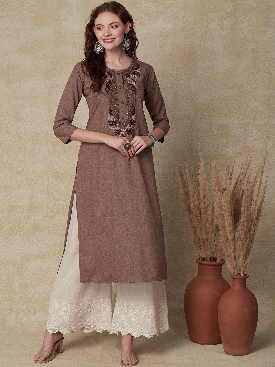 fashor floral embroidered straight kurta