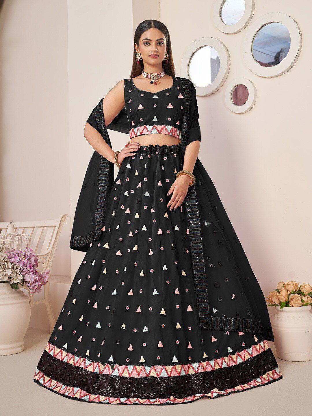 fusionic embellished thread work semi-stitched lehenga choli with dupatta