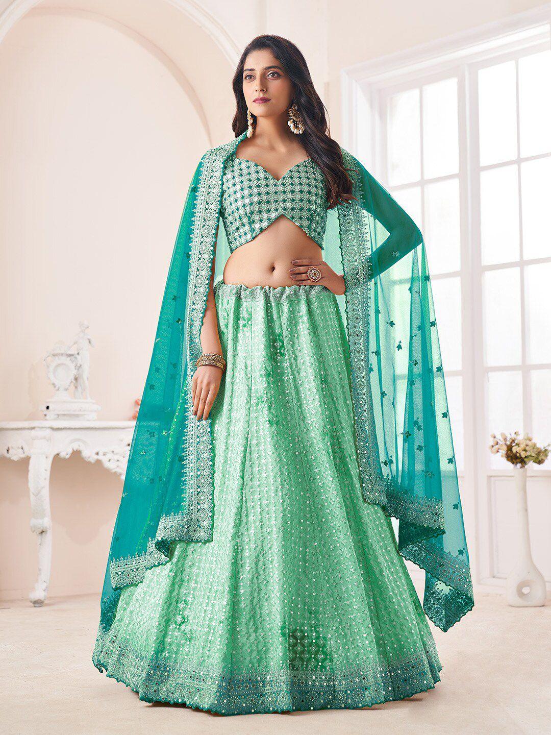 fusionic sequinned semi-stitched lehenga & unstitched blouse with dupatta