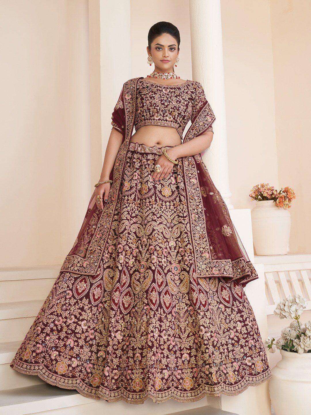 fusionic embellished thread work semi-stitched lehenga & unstitched blouse with dupatta