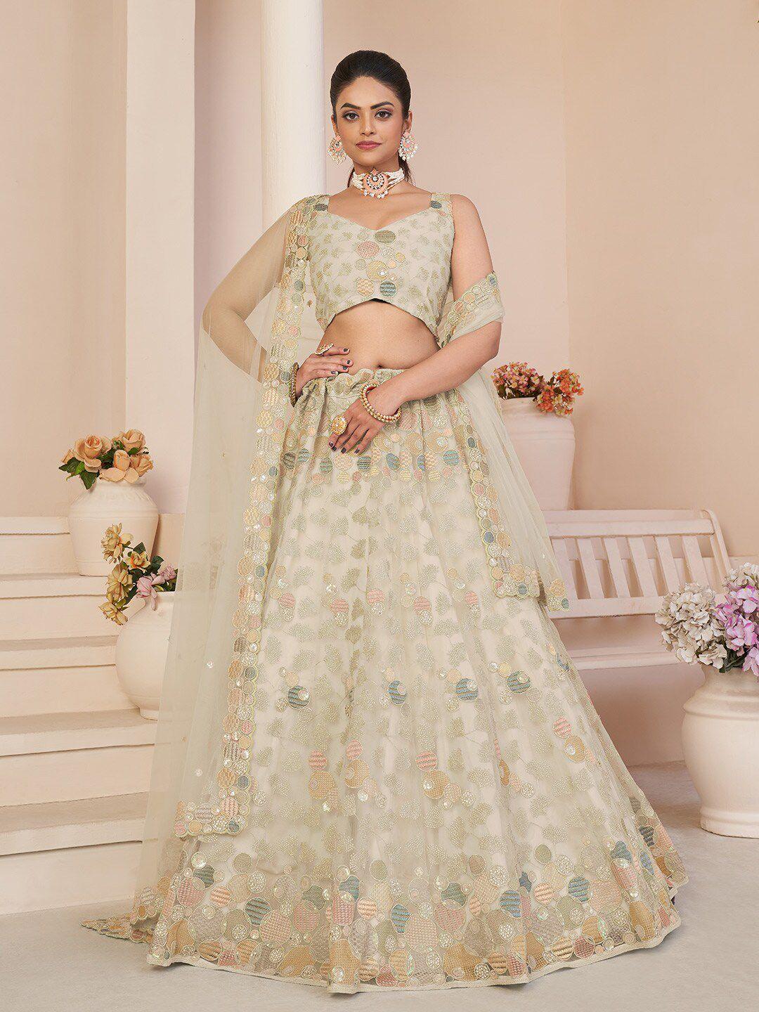 fusionic embroidered v-neck net semi-stitched lehenga & unstitched blouse with dupatta