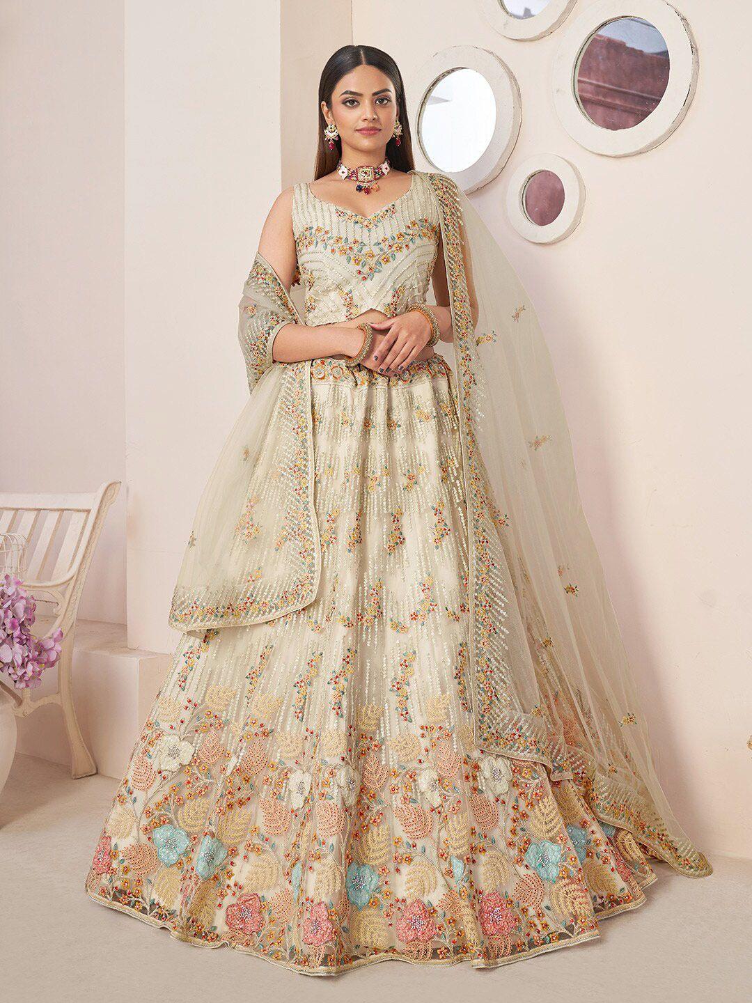 fusionic embellished thread work semi-stitched lehenga & unstitched blouse with dupatta