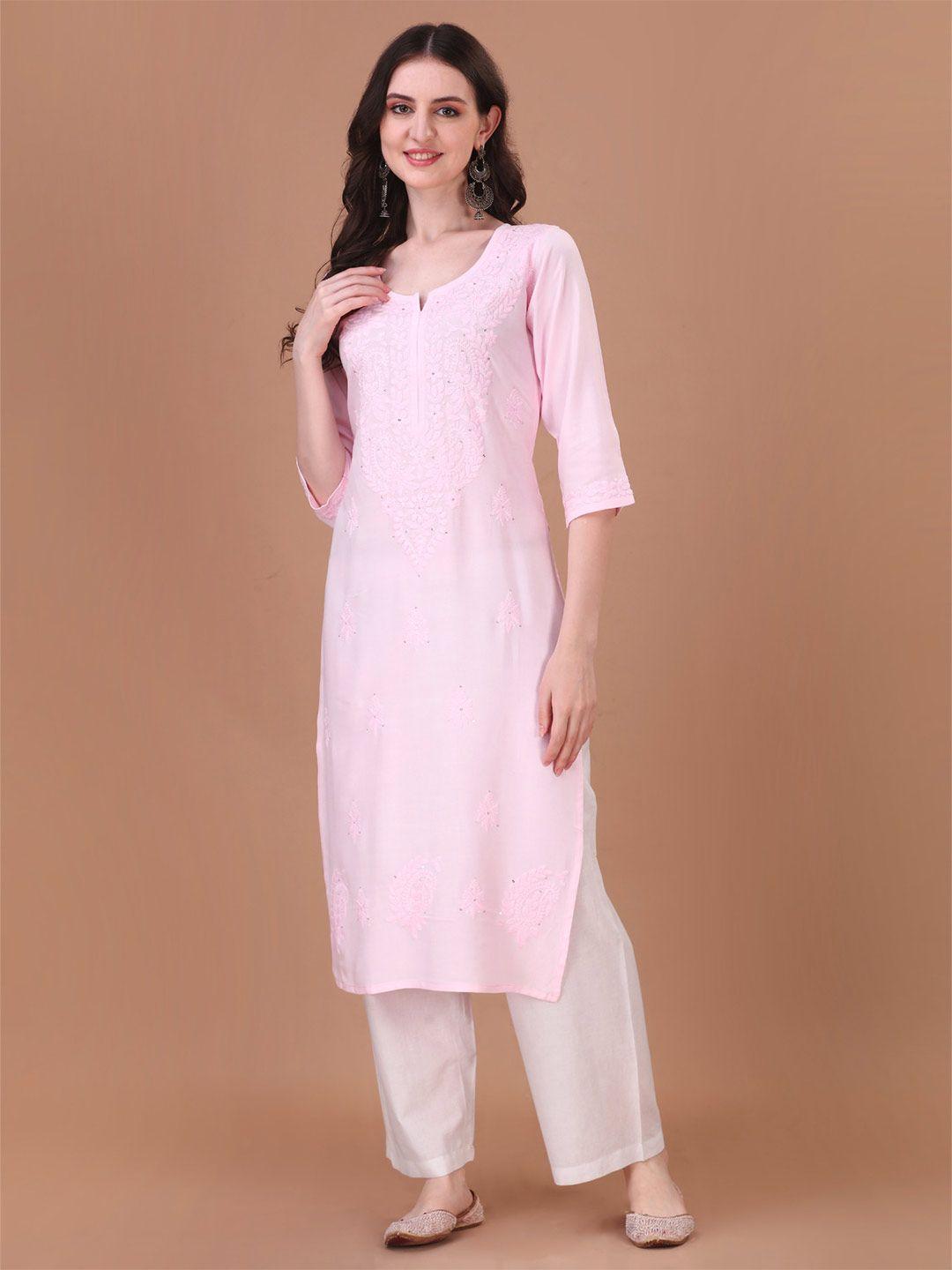 sazrika ethnic motifs embroidered chikankari sequined pastels straight kurta