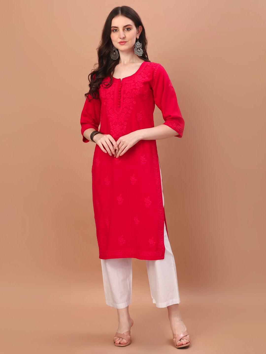 sazrika ethnic motifs embroidered chikankari straight kurta