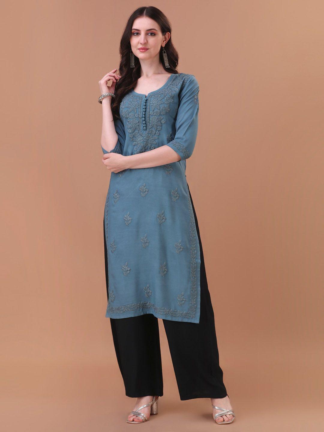 sazrika floral embroidered chikankari kurta