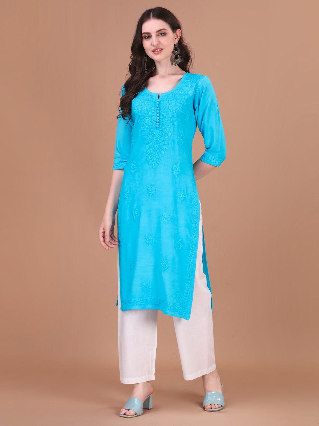 sazrika ethnic motifs embroidered chikankari straight kurta