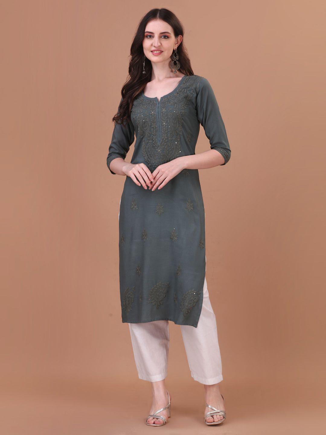 sazrika ethnic motifs embroidered chikankari straight kurta