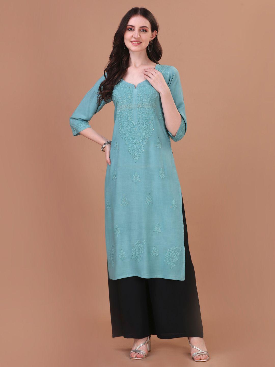 sazrika ethnic motifs embroidered chikankari straight kurta