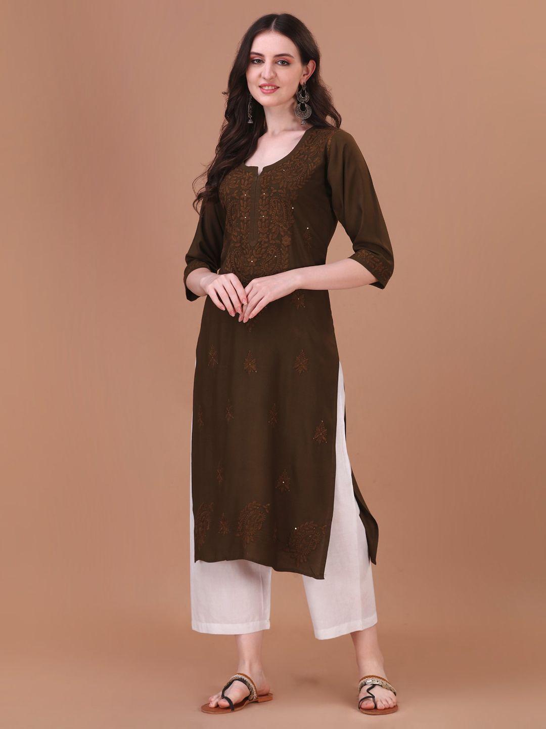 sazrika ethnic motifs embroidered chikankari straight kurta