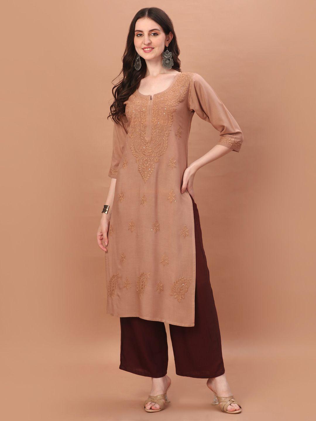 sazrika ethnic motifs embroidered chikankari straight kurta