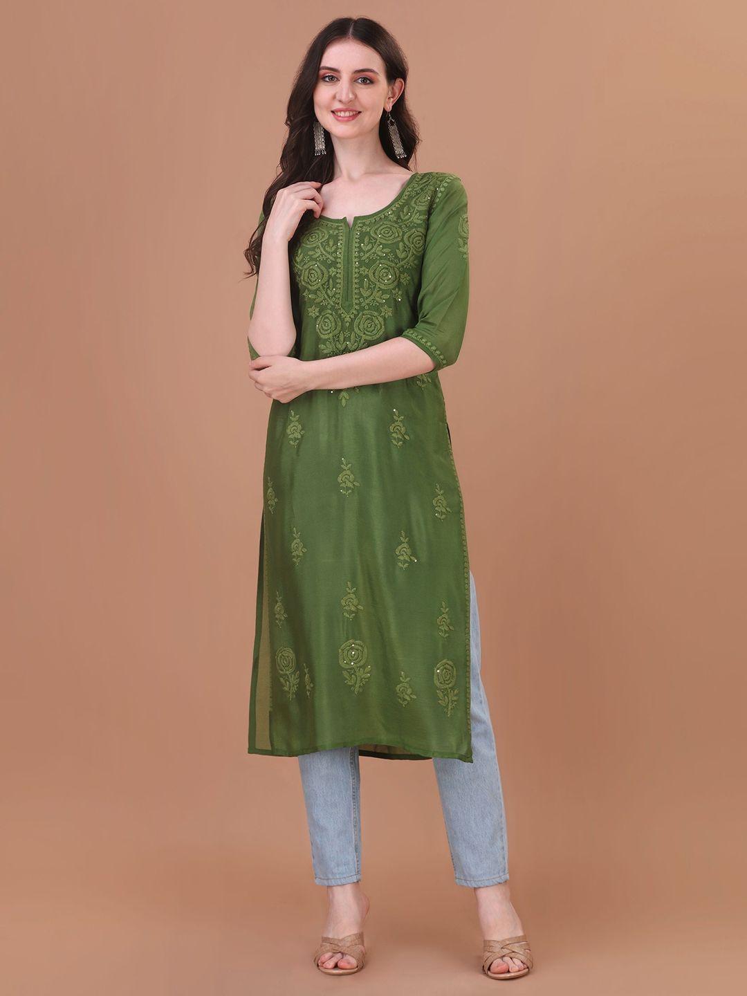 sazrika ethnic motifs embroidered chikankari pure chiffon straight kurta