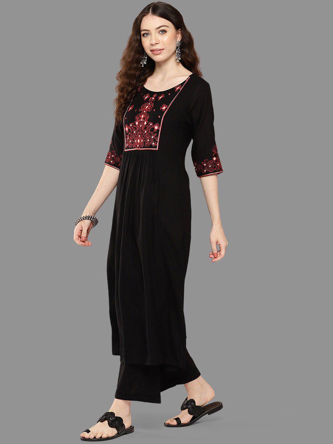 janasya ethnic motifs embroidered a-line pleated kurta