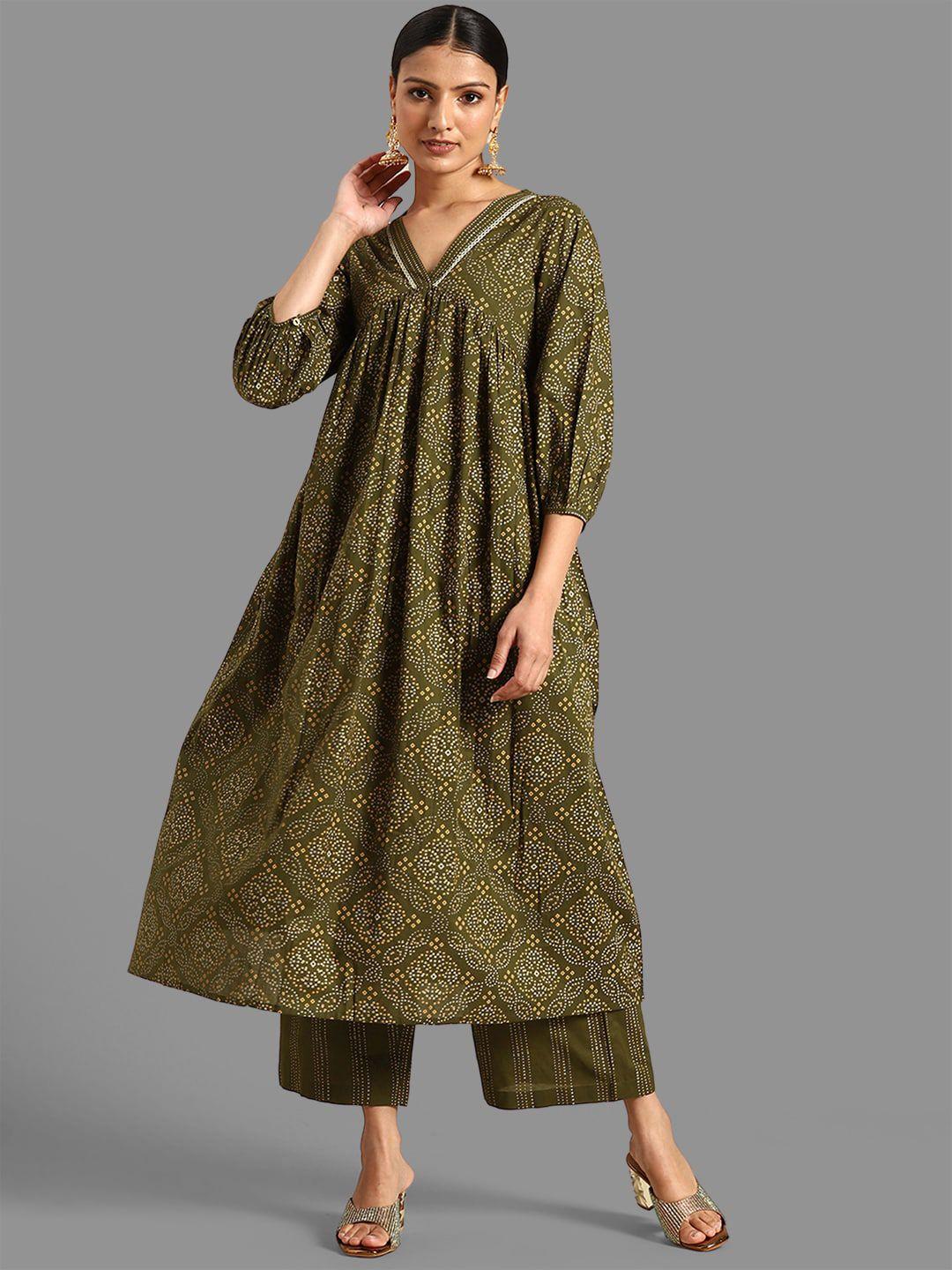 janasya bandhani printed v-neck gotta patti pure cotton kurta with palazzos