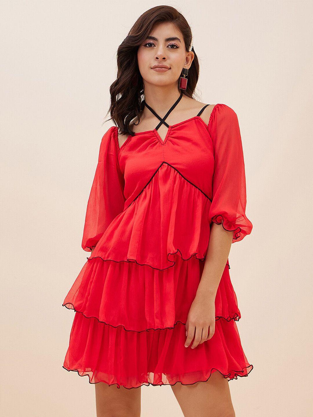 antheaa puff sleeves fit & flare dress