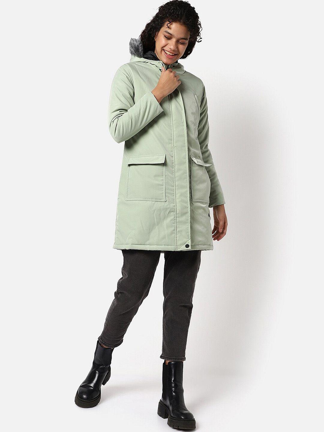 campus sutra sea green windcheater longline outdoor puffer jacket