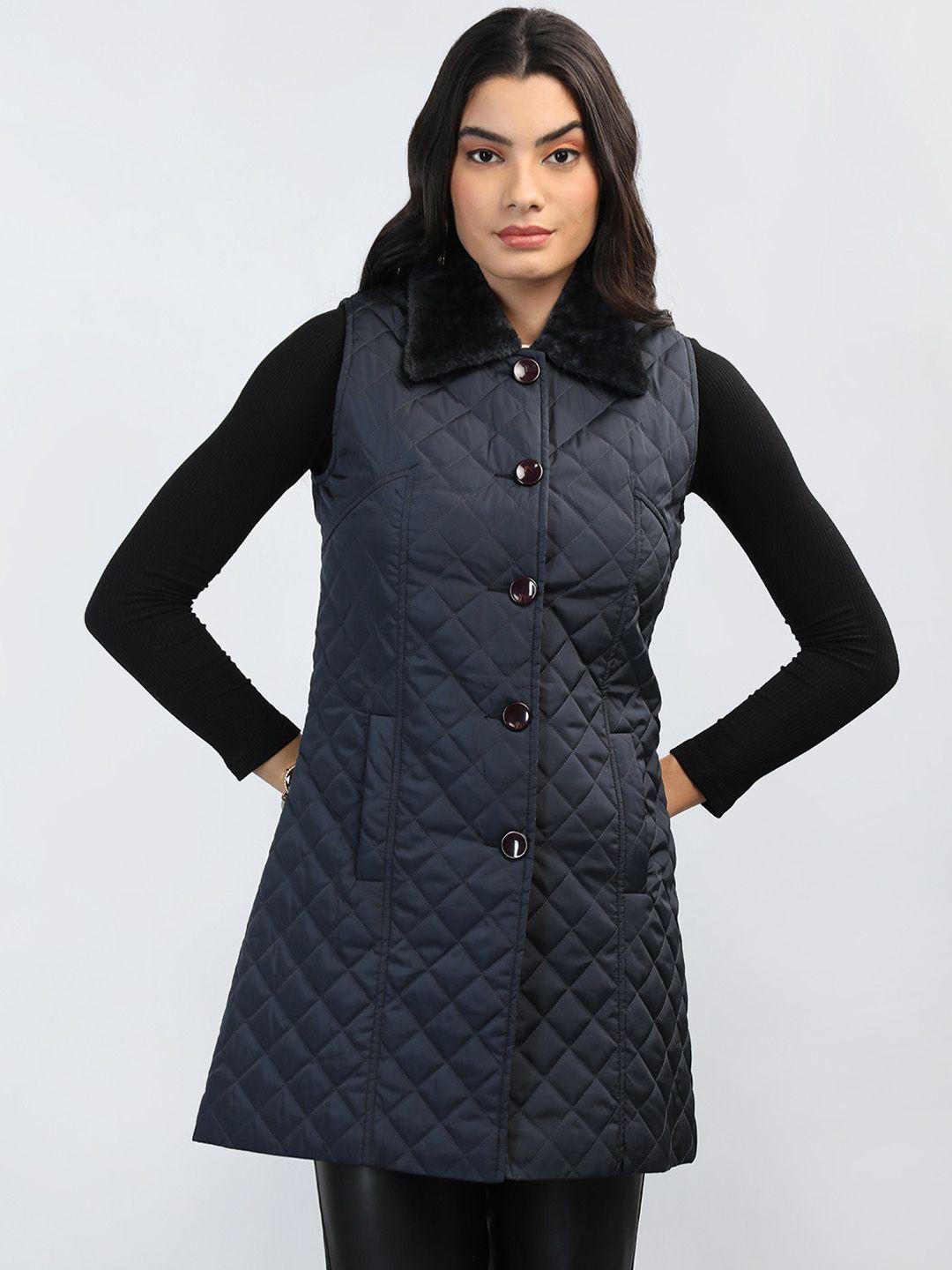 lebork textured spread collar single breasted woollen sleeveless coat